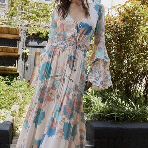Floral Maxi Dress with Bell Sleeves